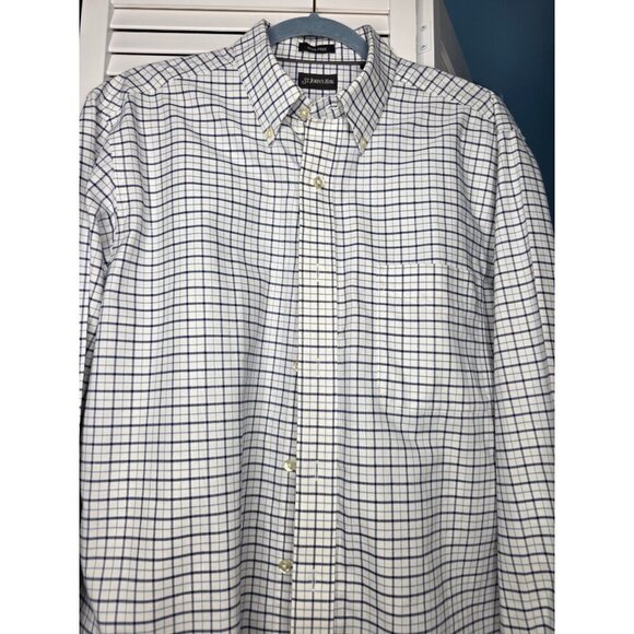 St. Johns Bay Iron-Free Medium Plaid Button-Down Shirt 100% Cotton White & Blue - Picture 10 of 16
